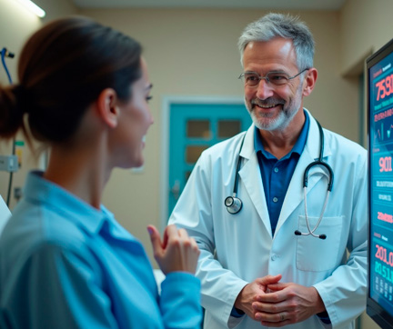 Doctor mostrándole algunas imágenes a un paciente.