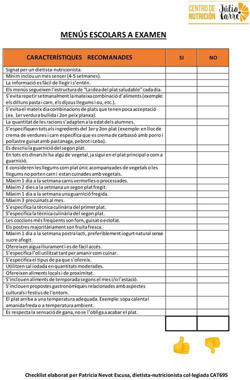 com avaluar un menjador escolar